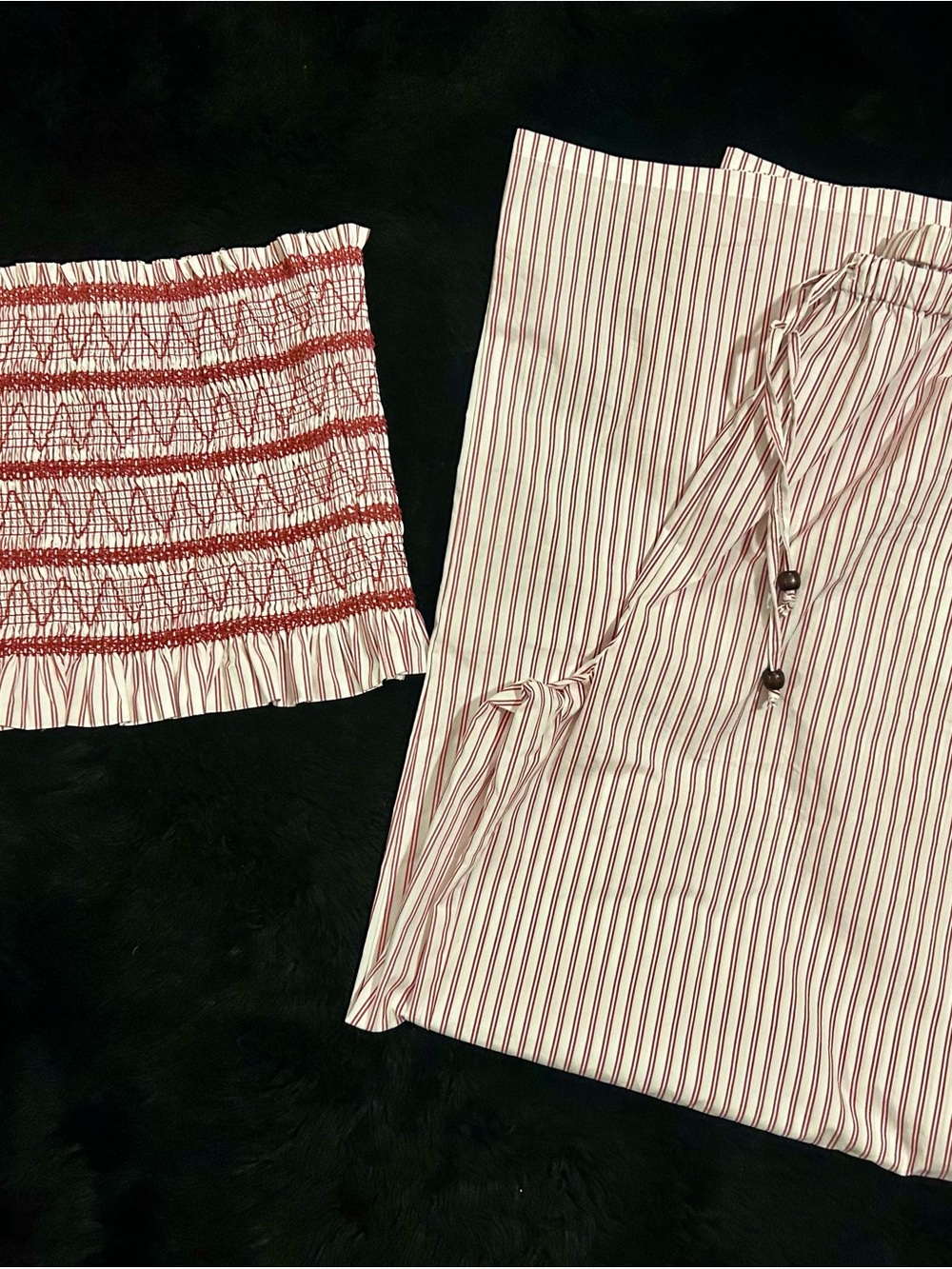 Christian Lacroix Red & White Striped Smocked Top and Matching Pants Set size M